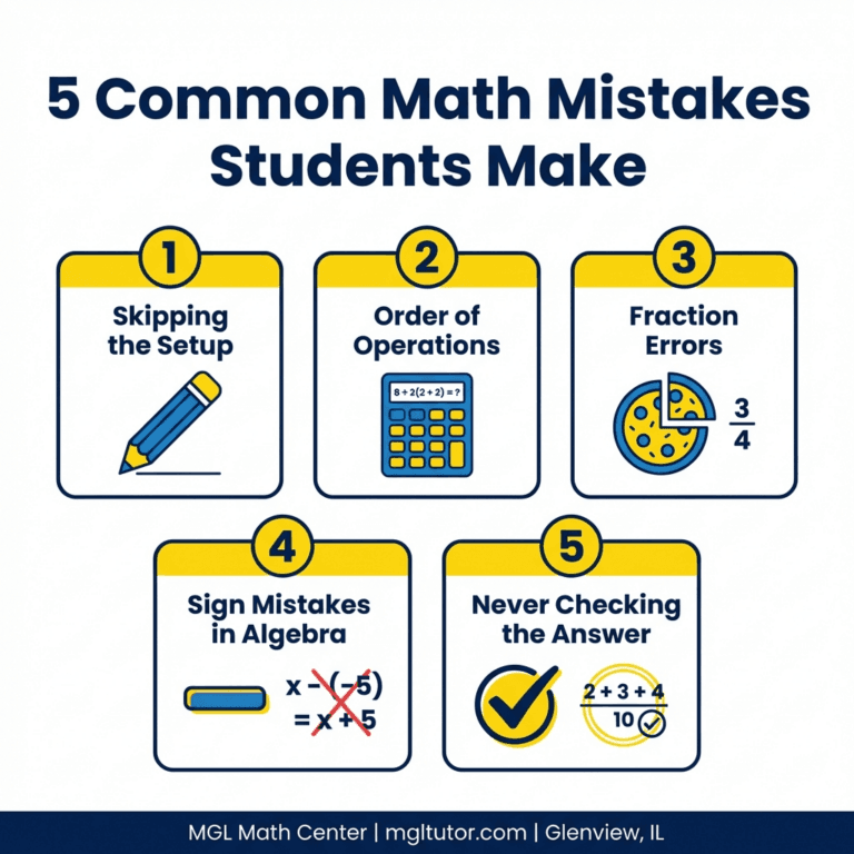 Top 5 math mistakes students make infographic.