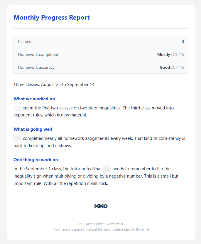 screenshot real report mgl math center